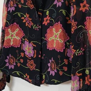 Spenser Jeremy Black and Pink Graphic 3/4 Sleeve Blouse